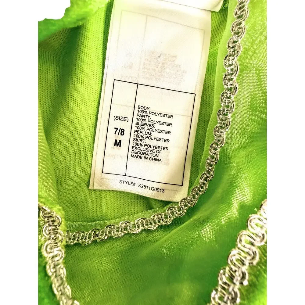 Disney Tinker Bell Fairy Costume Dress Green Velvet Girls Size 7-8- No Wings